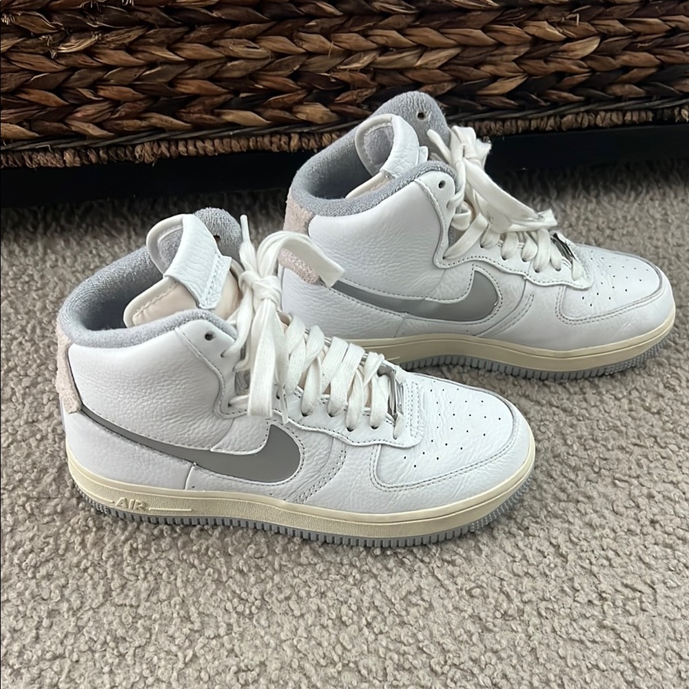 Nike Air Force 1 High Top Sneakers - White and Gray